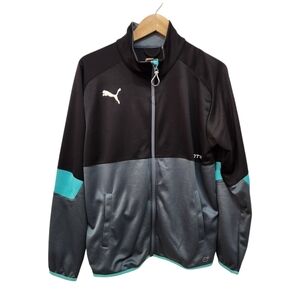 Vintage Puma Track Jacket Sweatshirt Mens Medium Black Gray Full Zip Gym